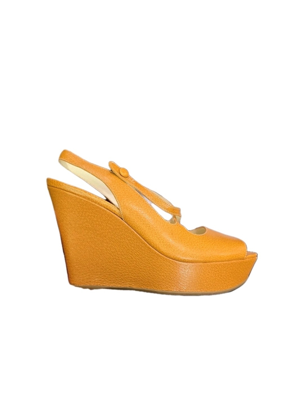 Prada Mustard Yellow Leather Slingback Peep-Toe Heels - Picture 6 of 6